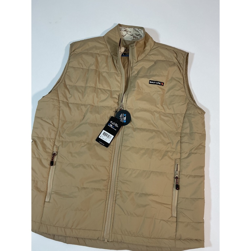 NWT Salt Life Men's Quilted Full Zip Performance Vest Tan Beige Size L